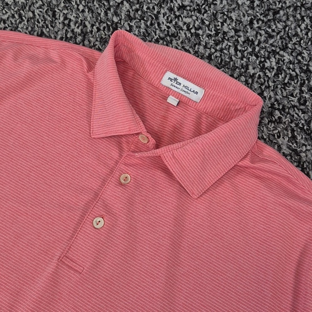 Peter Millar Summer Comfort Mens XL Polo Golf Pink Striped Course Logo